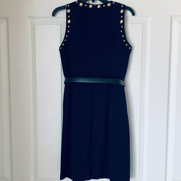 MICHAEL KORS Navy Zip Front Sleeveless Gold Studded Dress - Picture 6 of 7